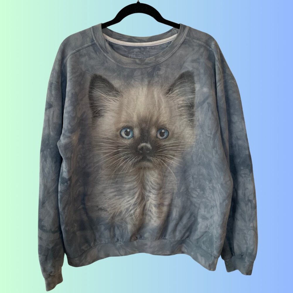 The Mountain Cat Crewneck Sweater Blue 100% Cotton Long Sleeve Men’s M